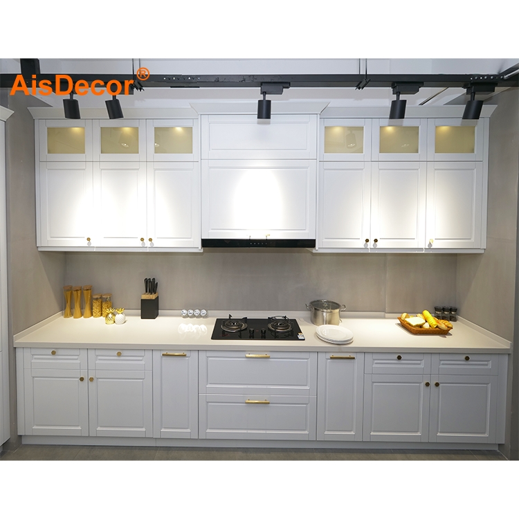 Top Quality Wholesale White Solid Wood Kitchen Cabinet With Blue Island 5