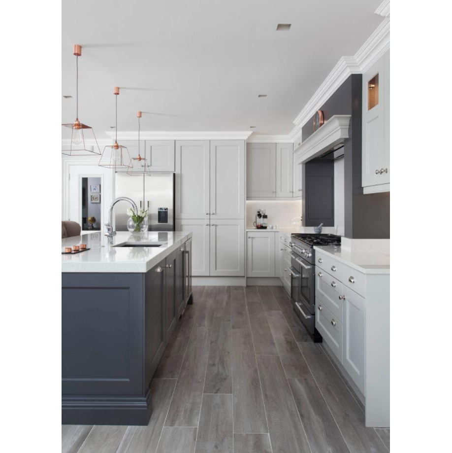 White L Shape Solid Wood Kitchen Cabinet with Island Customized | Aisdecor