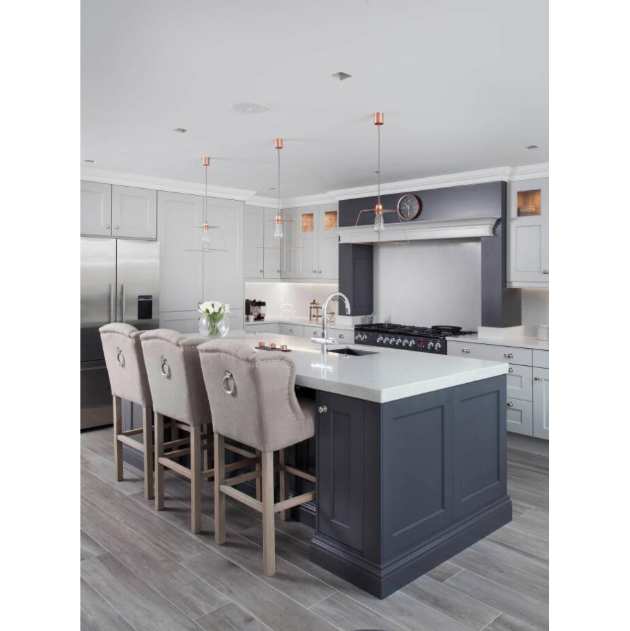 White L Shape Solid Wood Kitchen Cabinet with Island Customized | Aisdecor