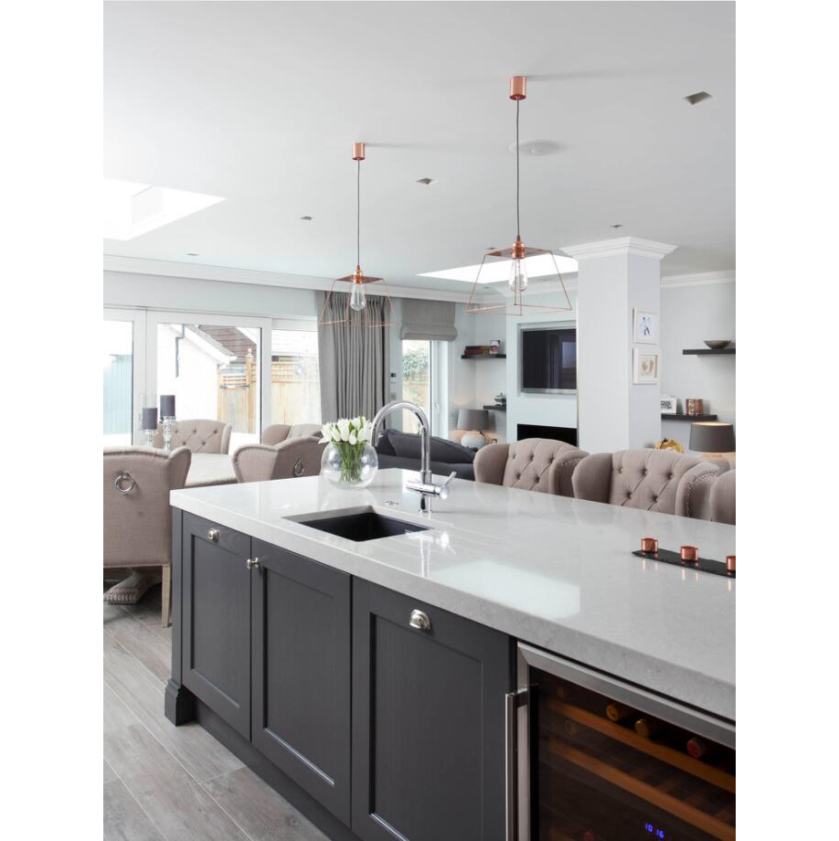 White L Shape Solid Wood Kitchen Cabinet with Island Customized | Aisdecor