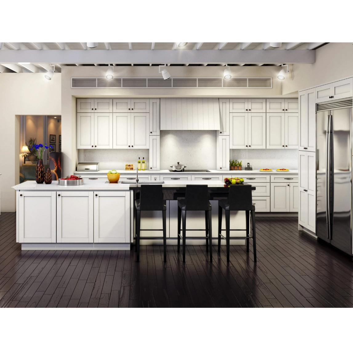 Top Quality White Color Shaker Style Kitchen Cabinet With Island 1