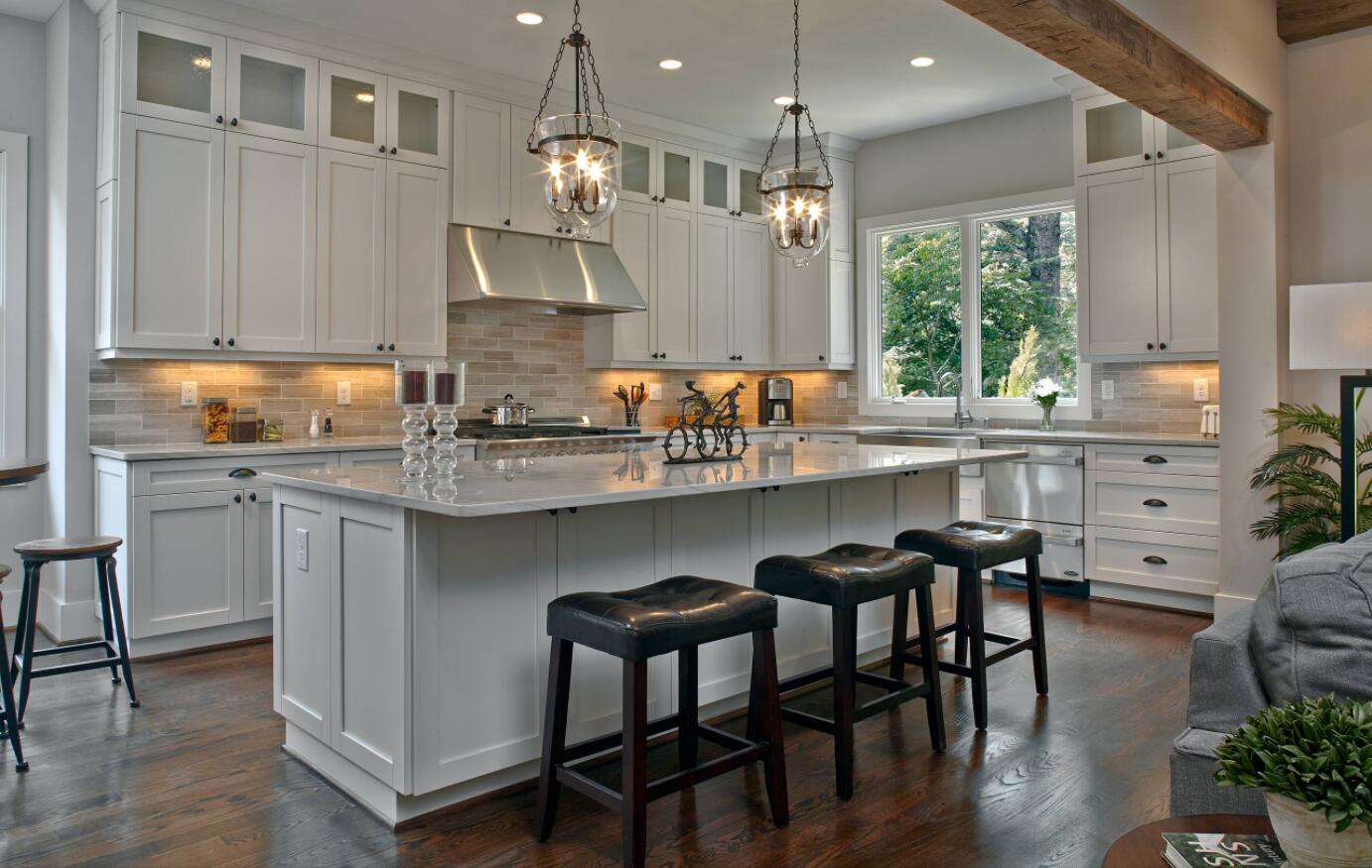 Luxury White L Shape Solid Wood Kitchen Cabinet | Aisdecor