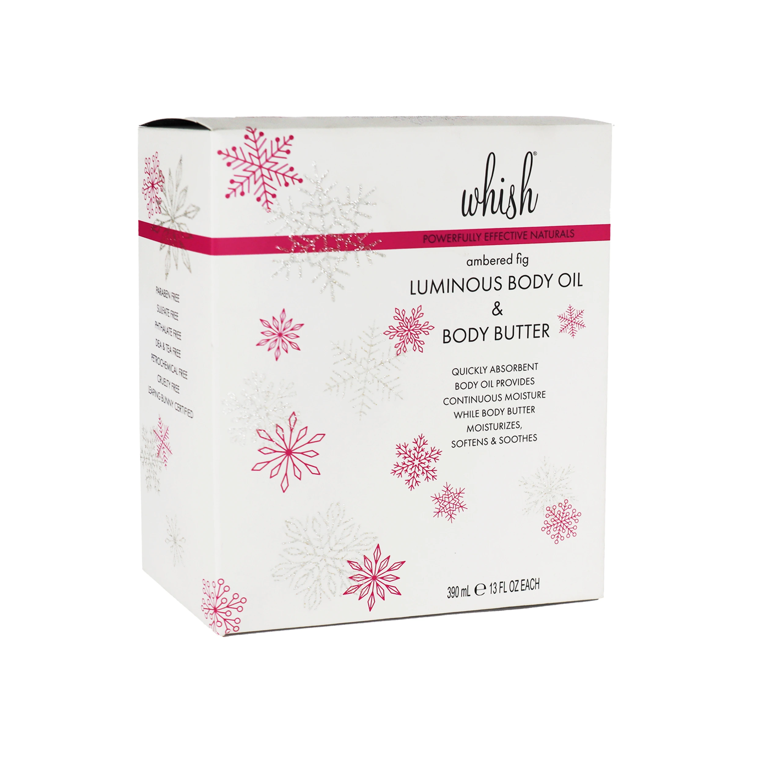 Schneeflocken-UV-Geschenkbox – Rosa Kosmetikpapier mit geprägtem Logo für Beauty-Sets für die Feiertage – Packshion-Verpackung 1