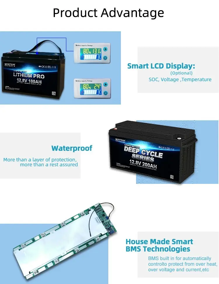 MERITSUN lifepo4 battery 12v 200ah series for home use 3