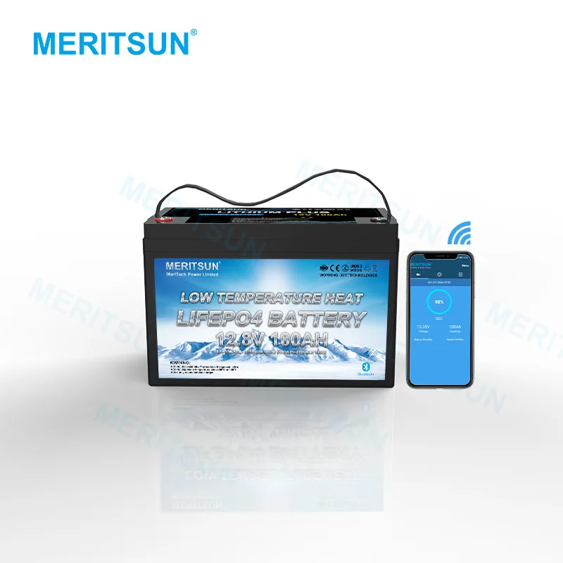 MERITSUN 12V lithium ion solar battery 12V 100Ah RV LiFePo4 Battery Pack builtin Lowtemp protect BMS 1
