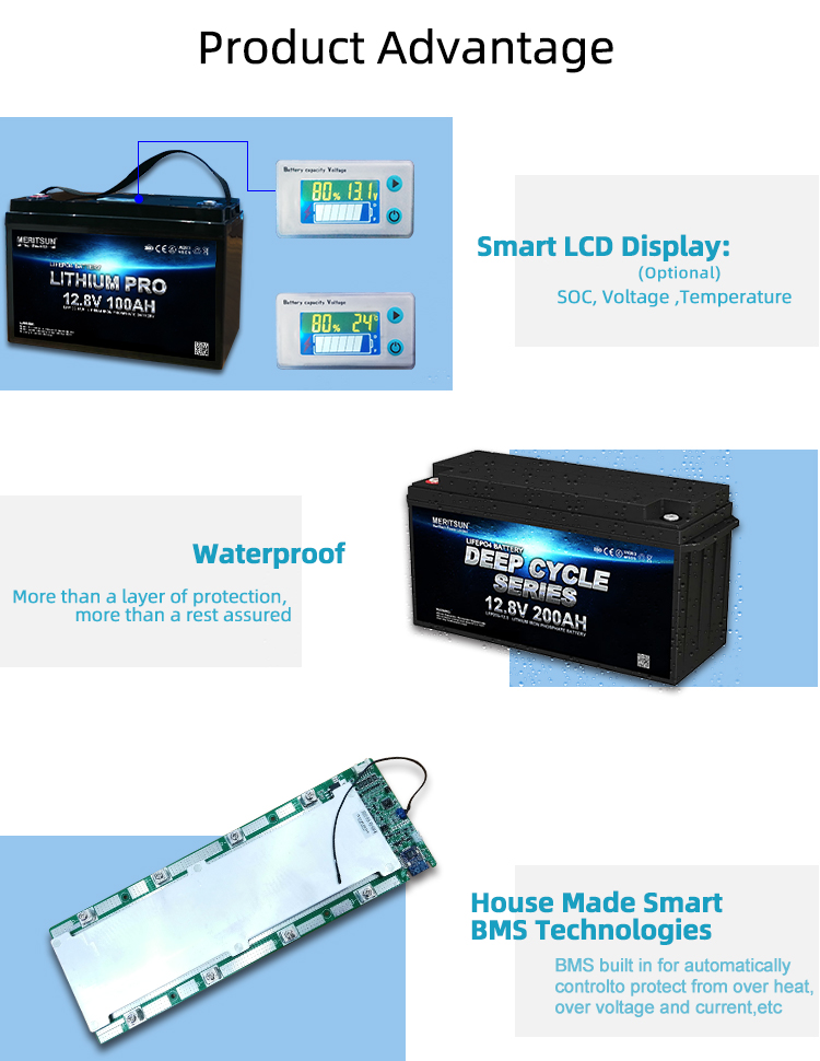 Customized Golf Carts Battery Pack with BMS Rechargeable Lithium Lifepo4 Caravan 12V 100ah Free MERITSUN >4000 Cycles 9