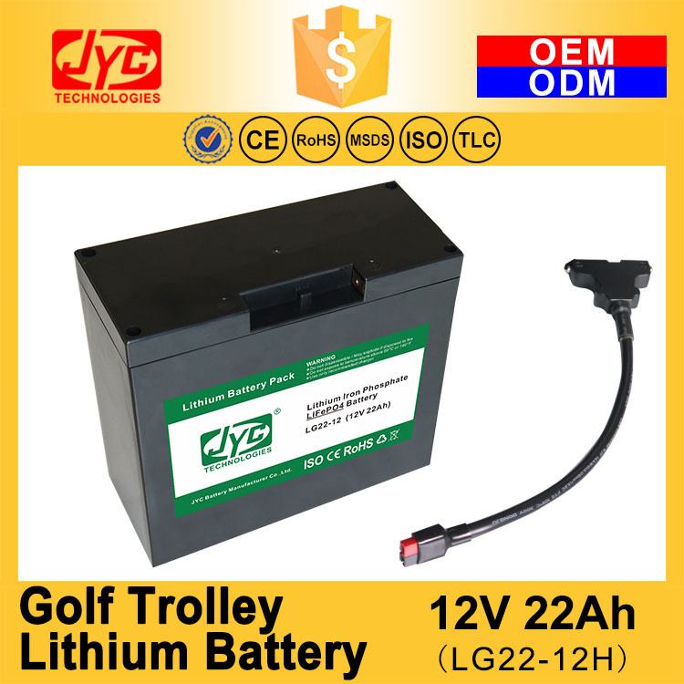 Cycle Life >2000 cycles 12V 22Ah LiFePO4 Electric Golf Trolley Lithium Battery With T-Bar Connector, Bag and Charger 6