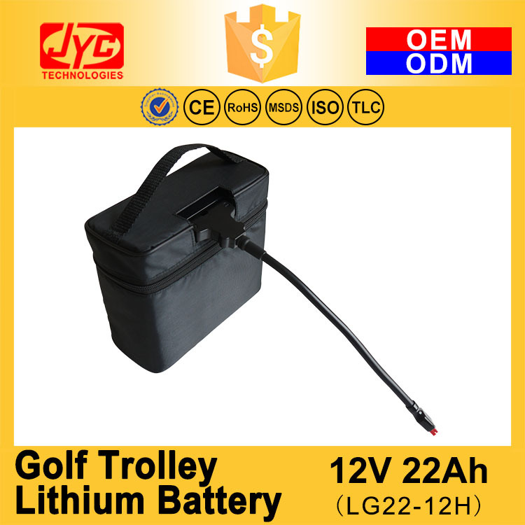 Cycle Life >2000 cycles 12V 22Ah LiFePO4 Electric Golf Trolley Lithium Battery With T-Bar Connector, Bag and Charger 8