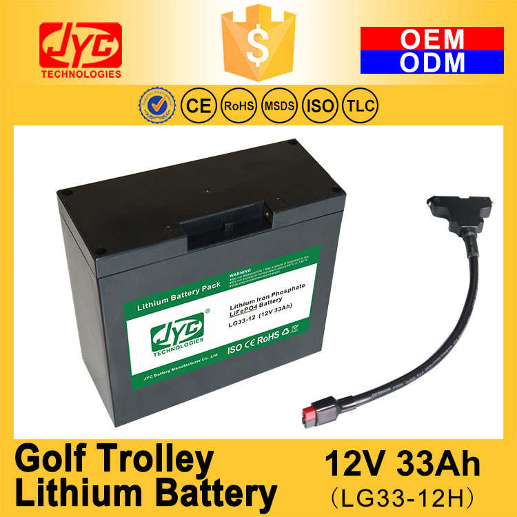 Electric Golf Trolley T-bar Connector Lifepo4 Battery Pack Lithium Battery 12V 33ah Cycle Life >2000 Cycles 6