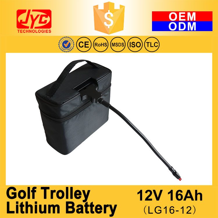 With T-bar Connector and Bag and Charger 12V 16ah Cycle Life >2000 Cycles for Lifepo4 Electric Golf Trolley Lithium Battery 8