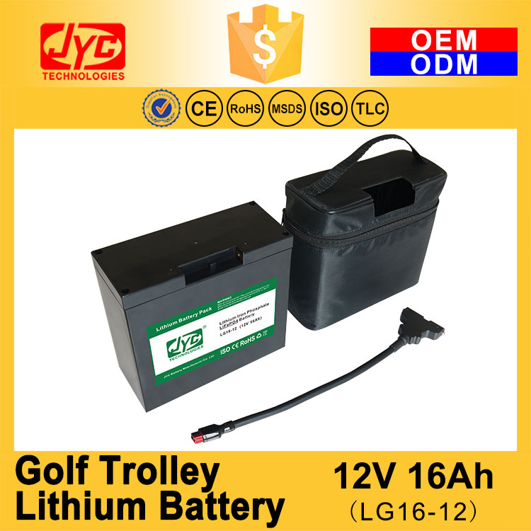 With T-bar Connector and Bag and Charger 12V 16ah Cycle Life >2000 Cycles for Lifepo4 Electric Golf Trolley Lithium Battery 6