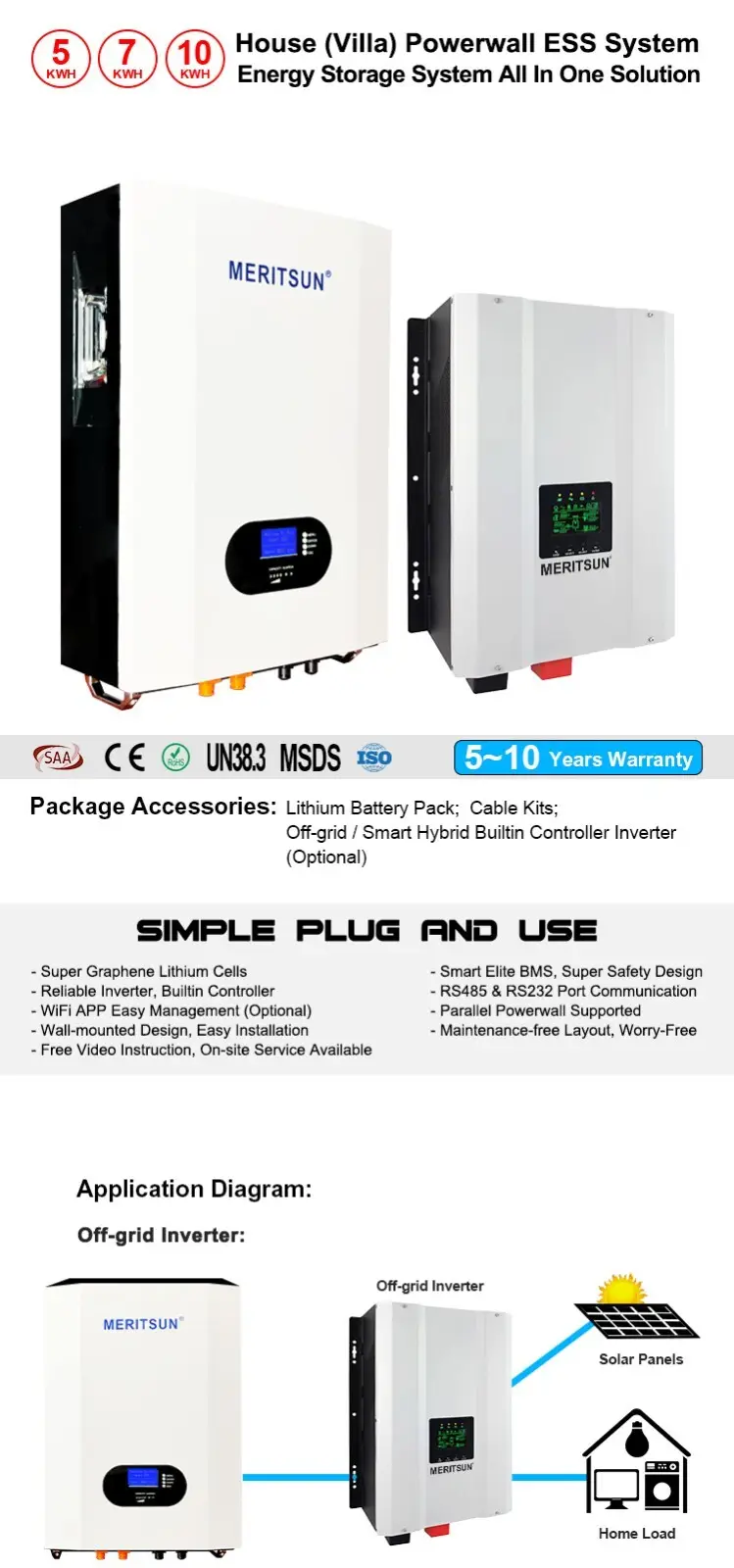 MERITSUN 10kWh powerwall cost manufacturing for energy storage 2