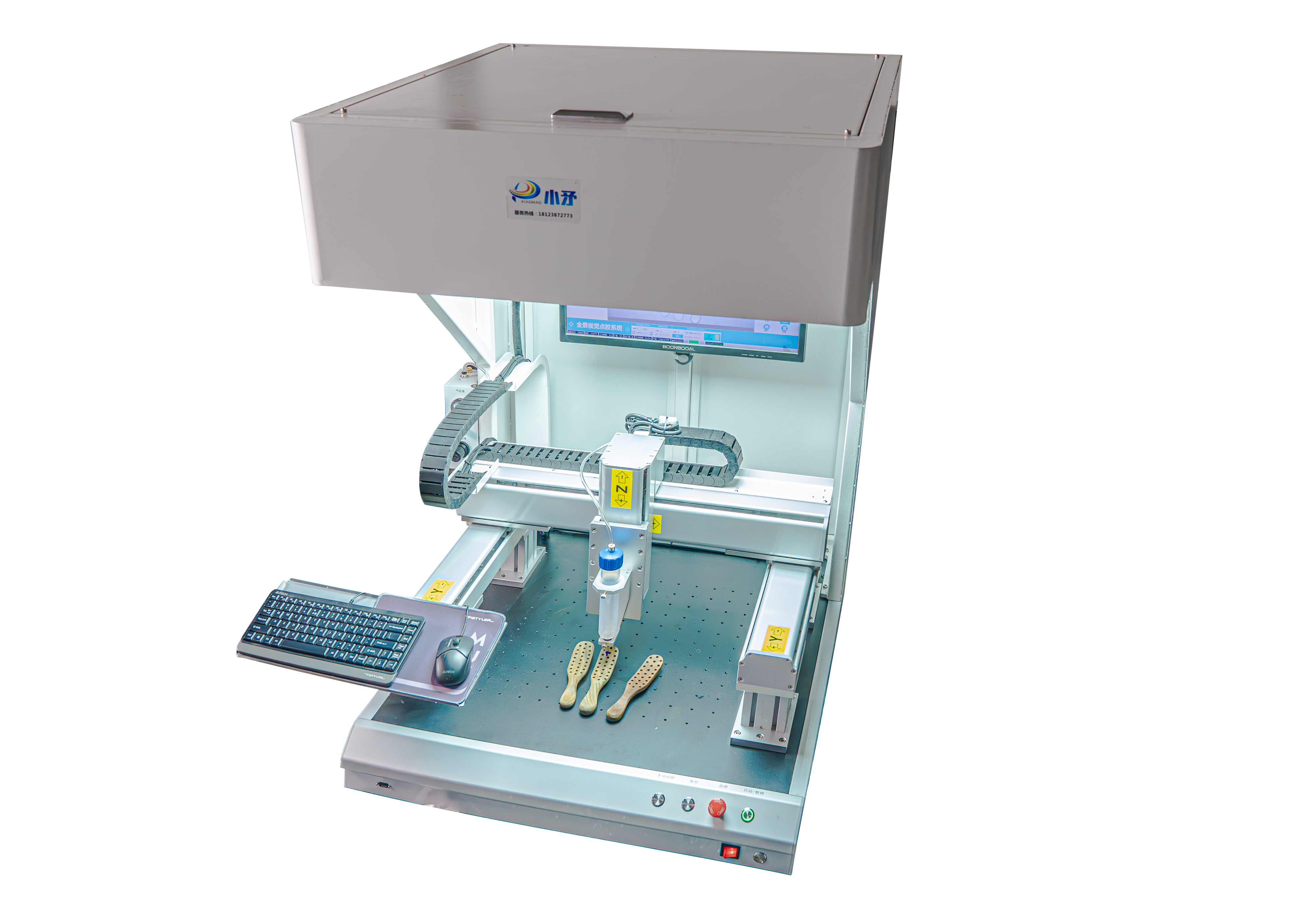 Visual gantry dispensing machine for wooden combs 1