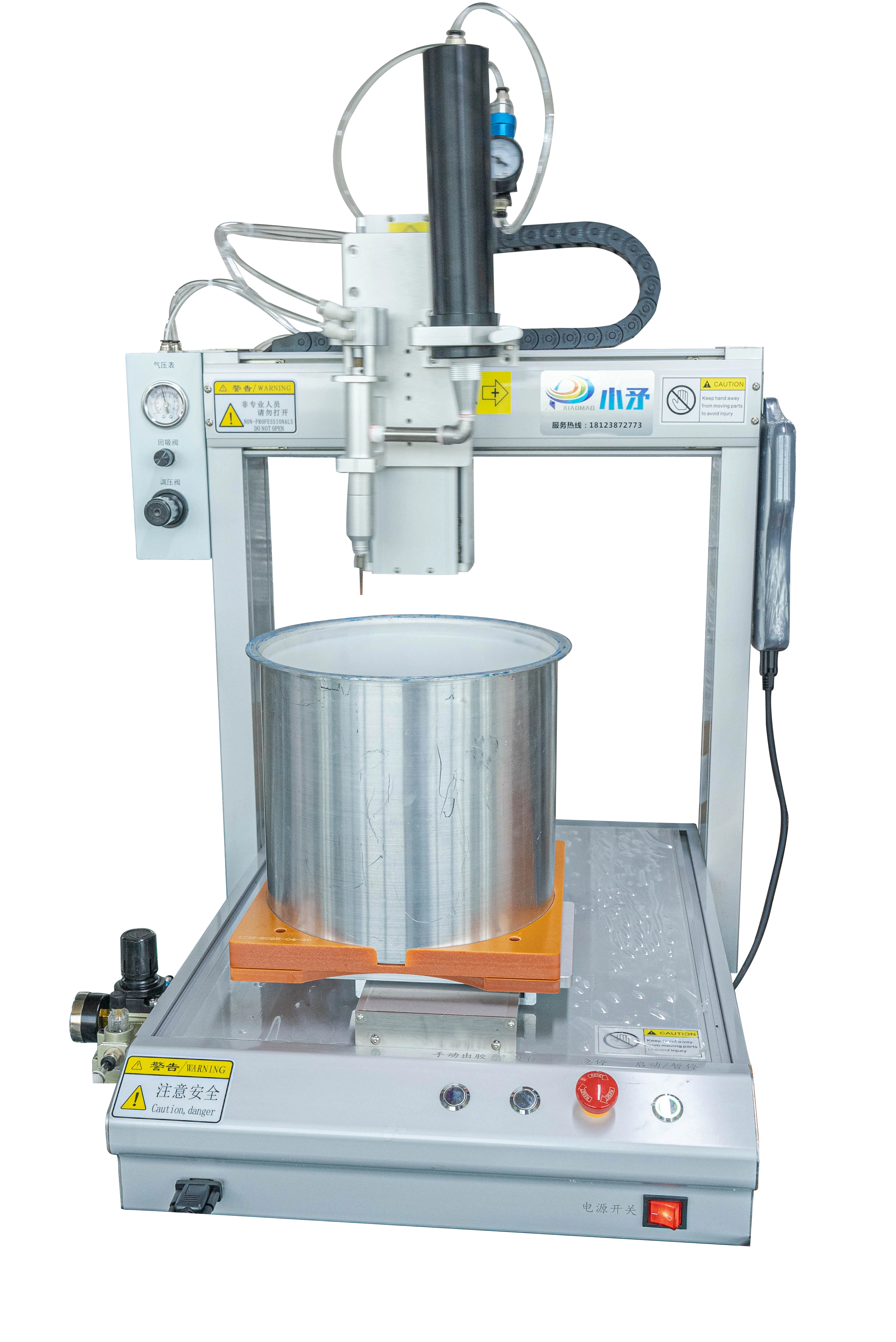 Single-station glue dispenser for drawing circles on hardware products 1