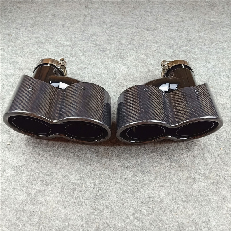 Conjoined Double Out Black Exhaust Pipe Carbon Fiber Tail Throat 3