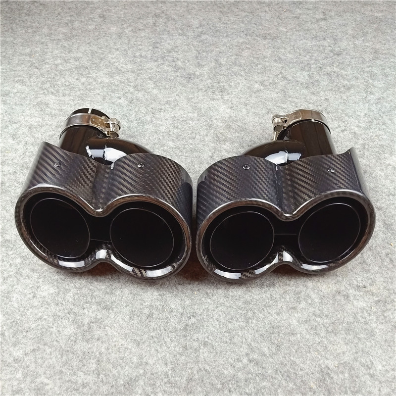 Conjoined Double Out Black Exhaust Pipe Carbon Fiber Tail Throat 2