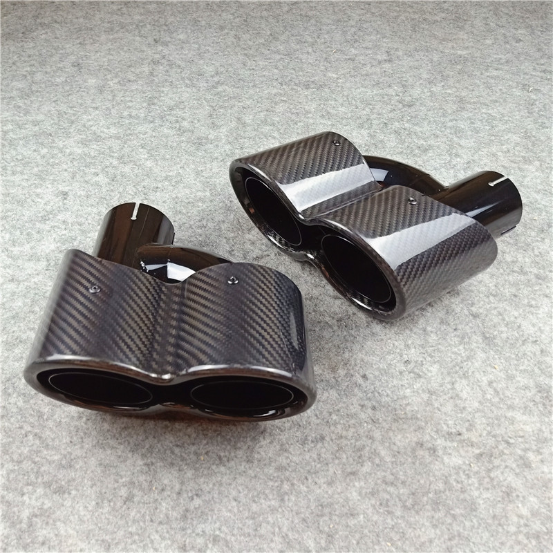 Conjoined Double Out Black Exhaust Pipe Carbon Fiber Tail Throat 6
