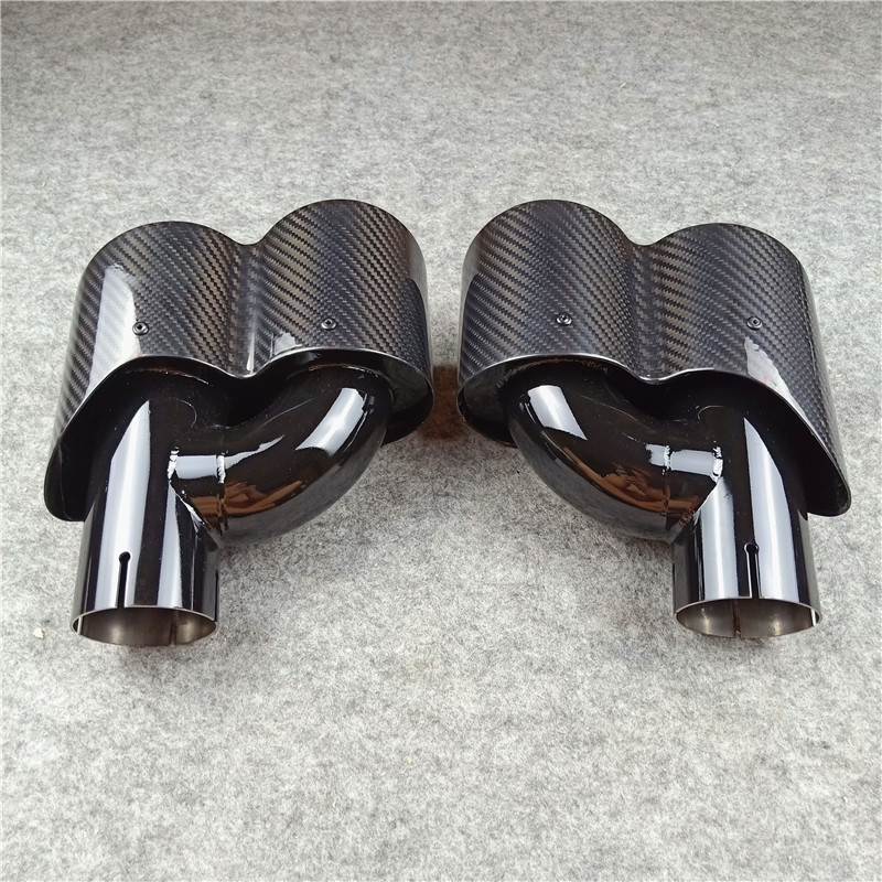 Conjoined Double Out Black Exhaust Pipe Carbon Fiber Tail Throat 8