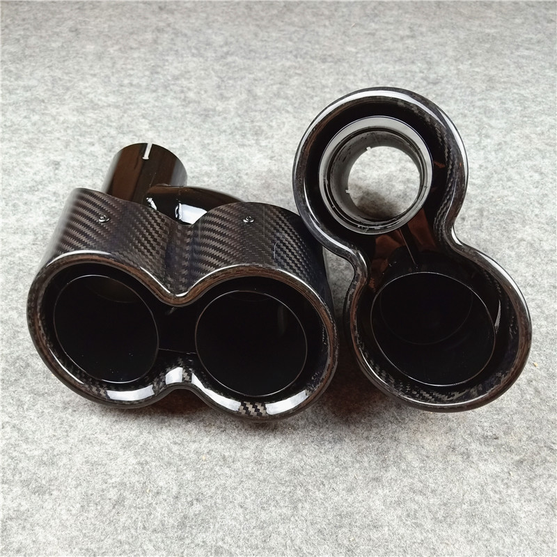 Conjoined Double Out Black Exhaust Pipe Carbon Fiber Tail Throat 1