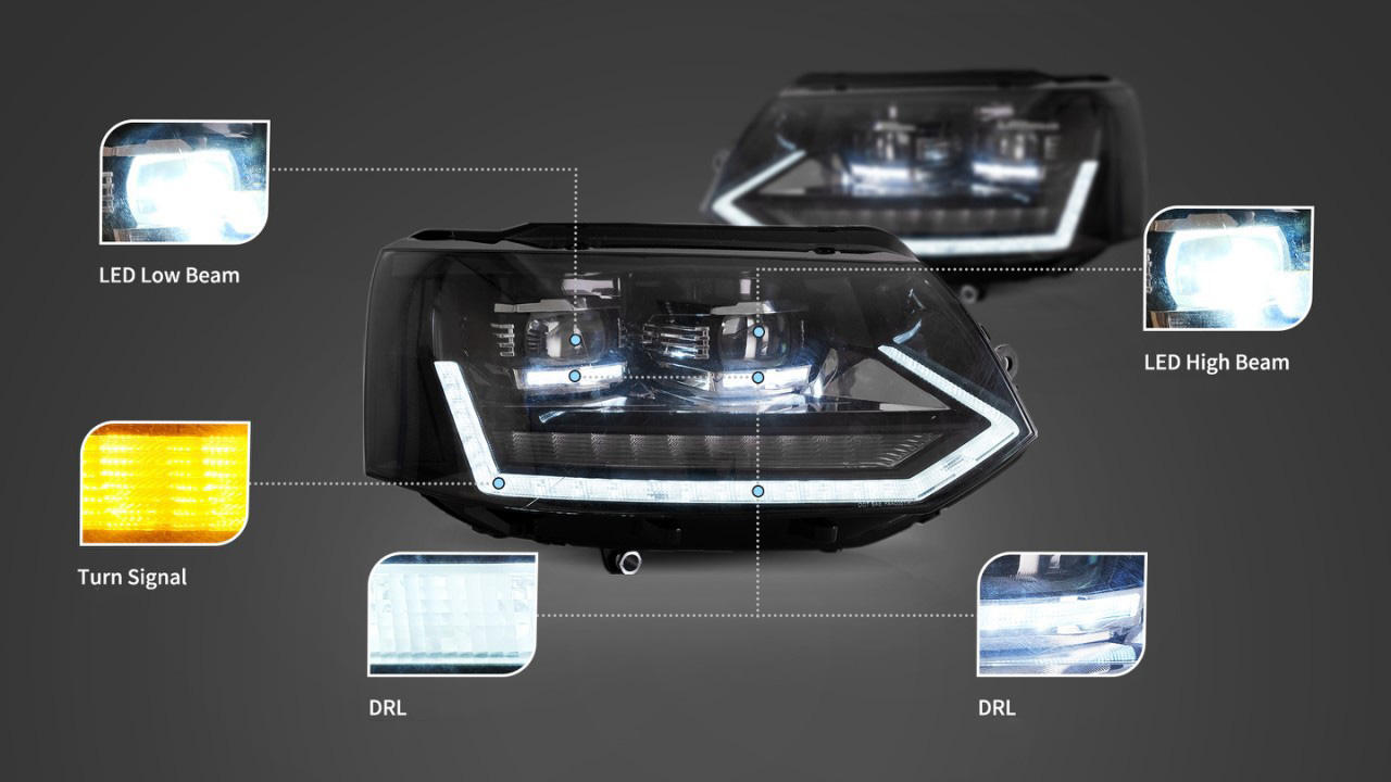 Car LED Headlight Assembly For Volkswagen Caravelle T5 Front Lamp 4