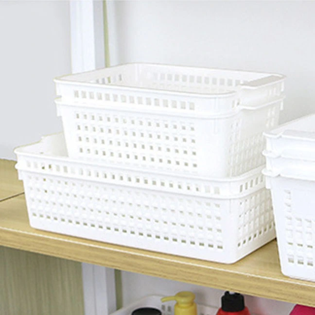 Plastic storage basket organizer,various size multifunction white stackable storage organization basket 1