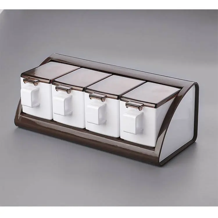 4pcs Sticky Wall Design Plastic Kitchen Condiment Storage Jar Container  Set 1