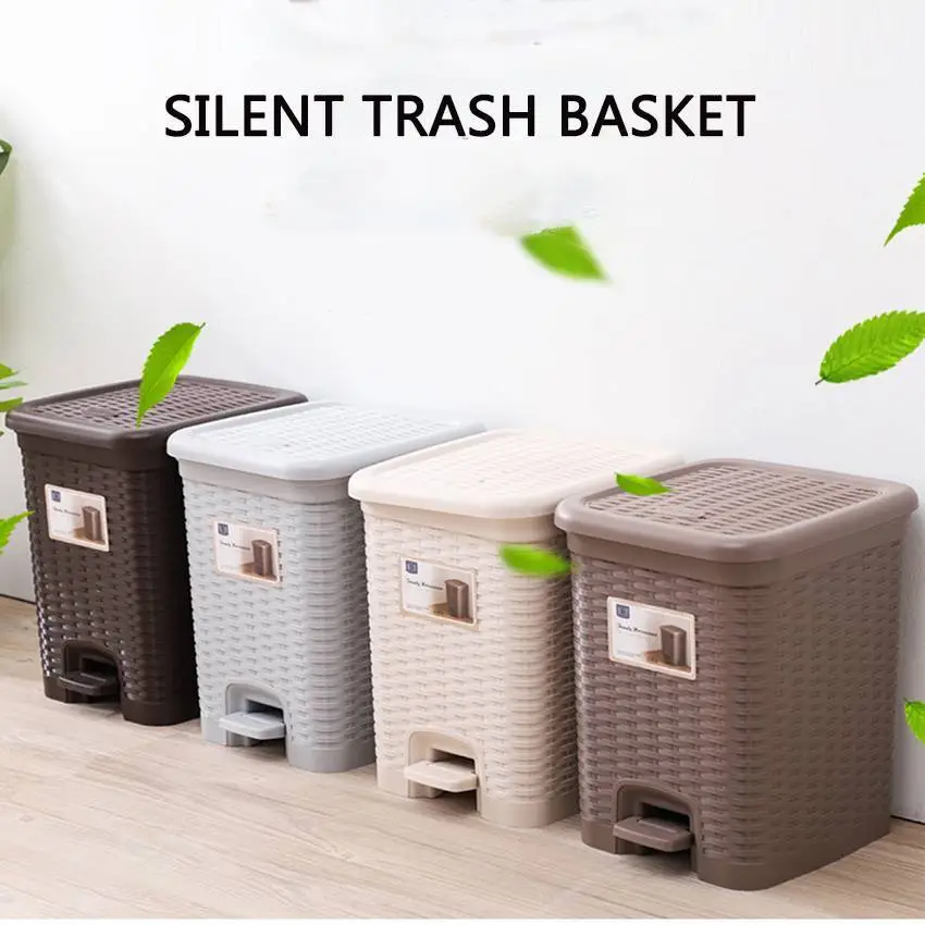 Plastic Slow-down Silent Trash Basket Rattan Weave Trash Can 1