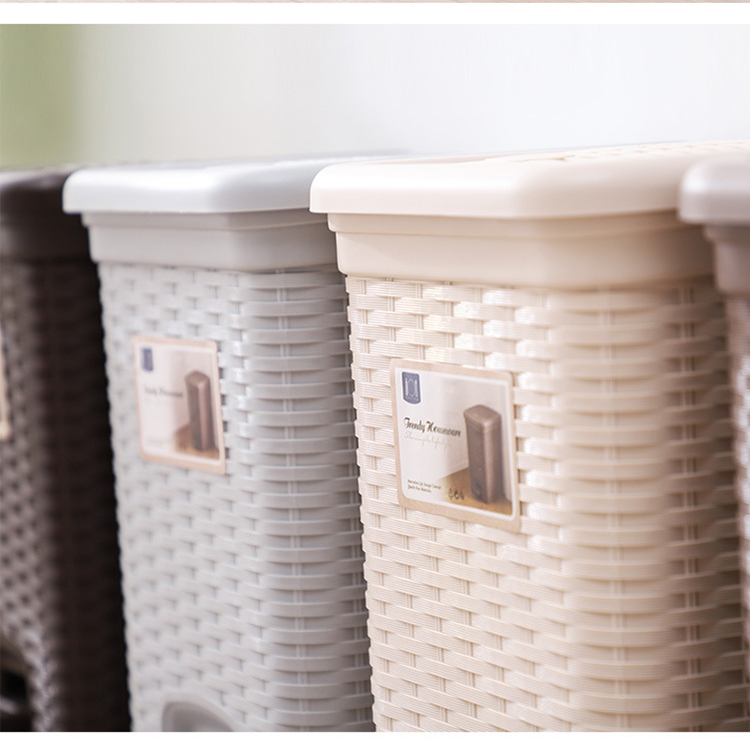 Plastic Slow-down Silent Trash Basket Rattan Weave Trash Can 3