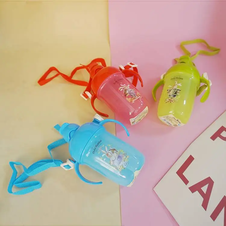 BPA Free 400ml Kids Cartoon Plastic Drinking Water Bottle with 2 Handles and Straw 1