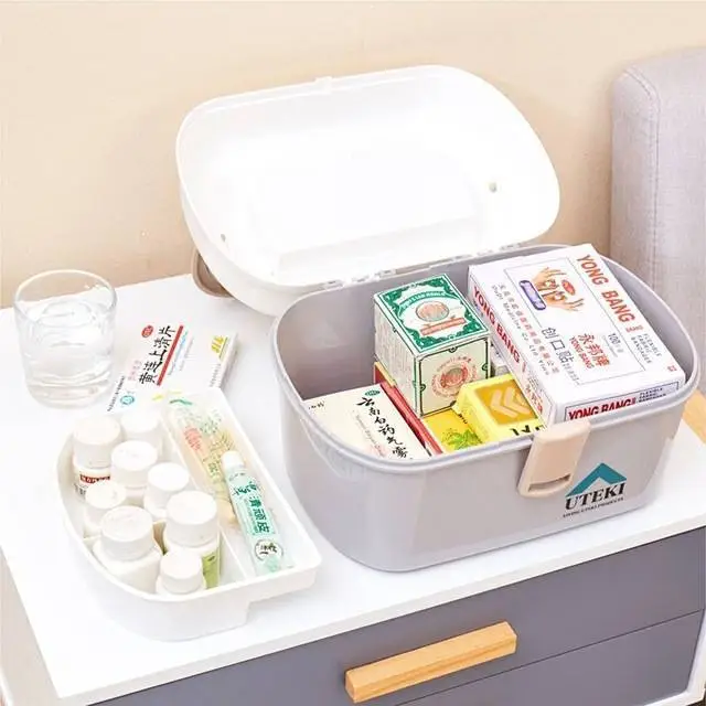 Multifunctional Double Layer Portable Storage Box Home Health Box 1