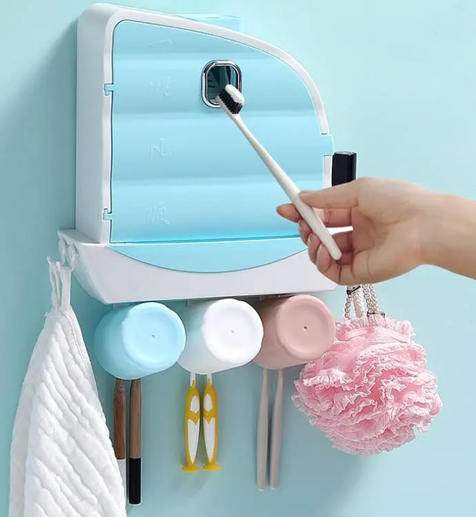 Multifunctional Toothbrush Holder and Toothpaste Squeezer with 3 Cups 1