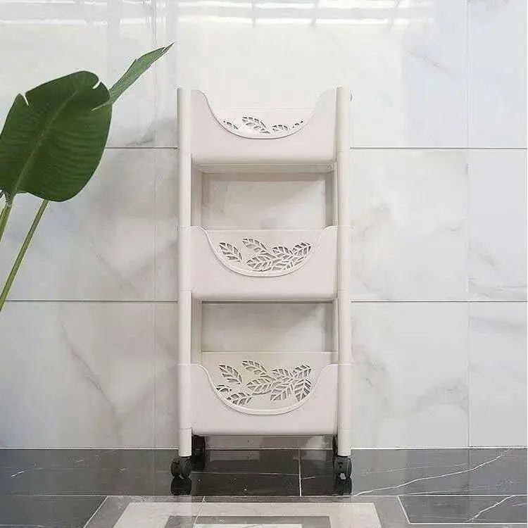 Kitchen Three-Layer Storage Rack, Movable Storage Rack with Wheels 1
