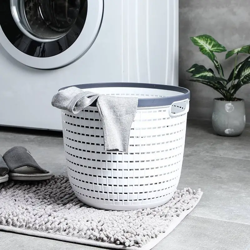 Wholesale Linen Patterned Plastic Storage Basket, Circular Bathroom Dirty Clothes Basket 1