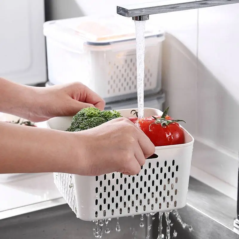 Japanese Style Double Layer Drain Refrigerator Preservation Box 1