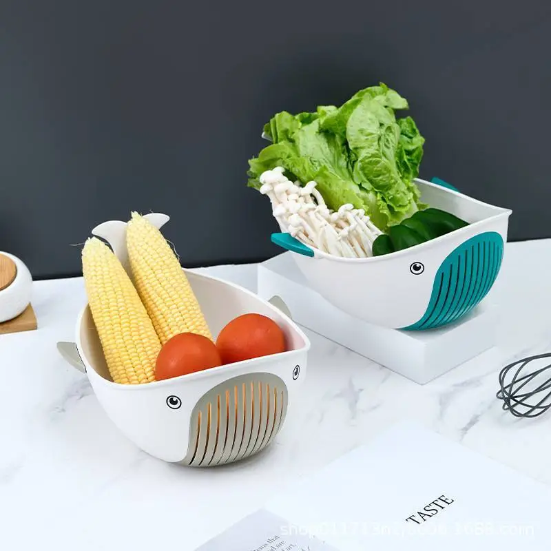 Creative Cartoon Single Layer Drainage Basket, Storage Basket in The Shape of A White Whale 1
