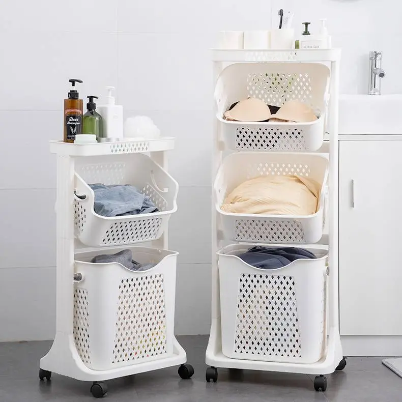 Japanese Portable Dirty Clothes Basket, Multifunctional Multi-layer Bathroom Storage Basket 1