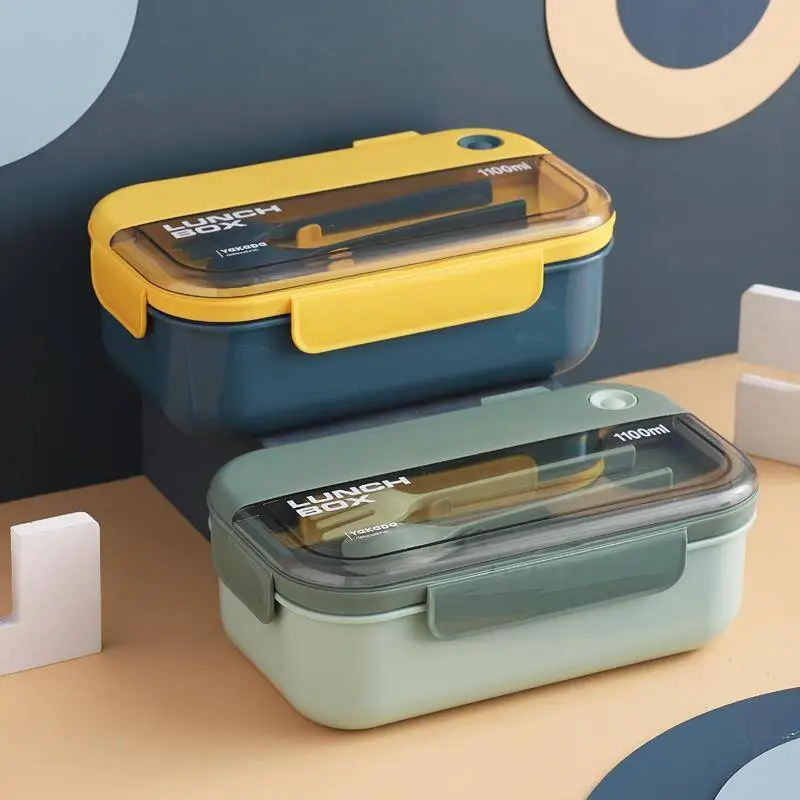 Large Capacity Rectangular Lunch Box with Fashionable Color Scheme and Tableware 1