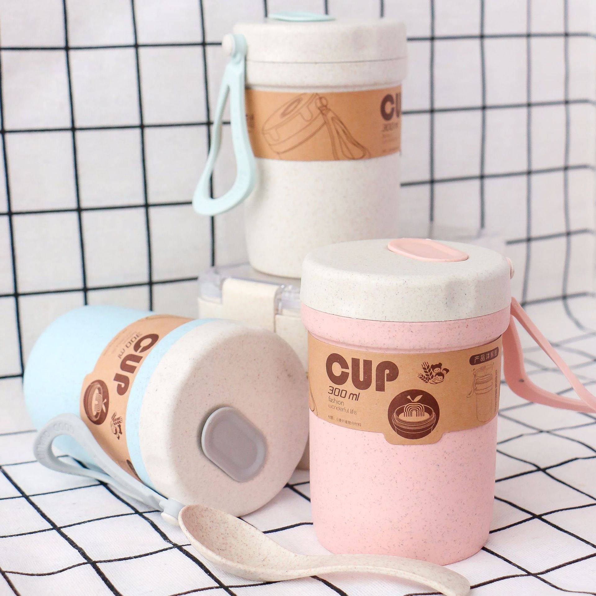 High Quality Wheat Straw Soup Cup With Spoon 2