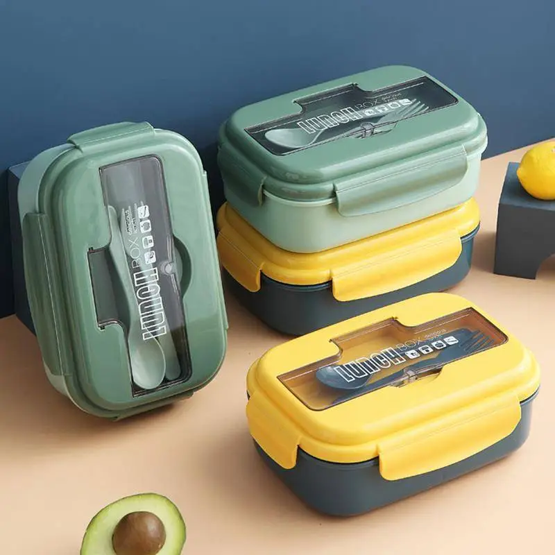 INS Morandi Double Grid Lunch Box, Chinese Creative Student Canteen Lunch Box 1