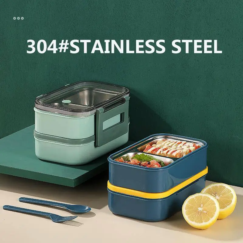Student Compartment Insulated Lunch Box, Stainless Steel Double-Layer Sealed Lunch Box 1