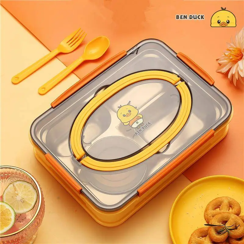304 Stainless Steel Portable Lunch Box with Yellow Duckling Pattern 1