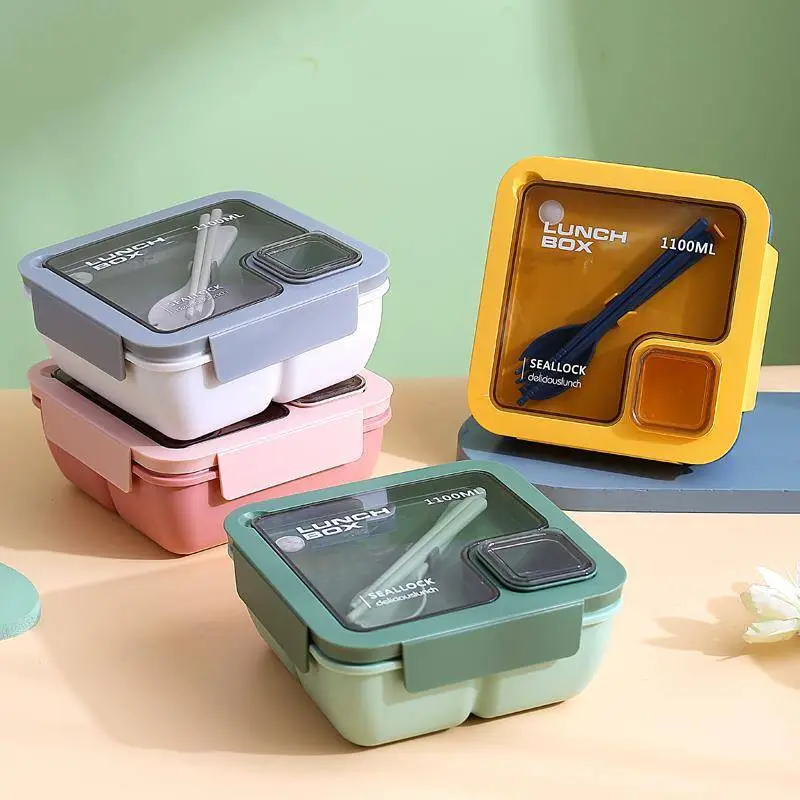 Wholesale Square Lunch Box With Spoon And Chopsticks (Lunch Box 1100ML + Sauce Box 40ML) From China-HongXing 1