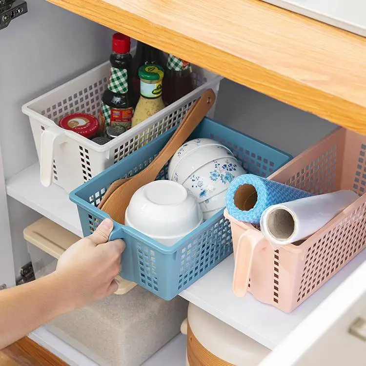Household Plastic Storage Basket, Rectangular Hollow Decorative Storage Basket 1