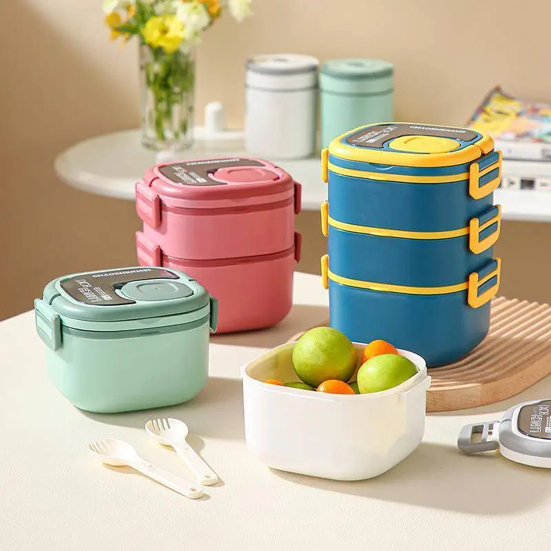 Top Quality Square Stainless Steel Sealed Lunch Box (With Spoon And Dip Box 1300ML) 1