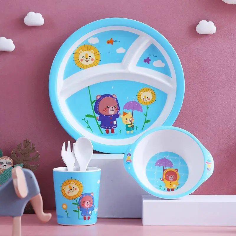 Healthy and Happy: Cartoon Animal Kids' Tableware Set 1