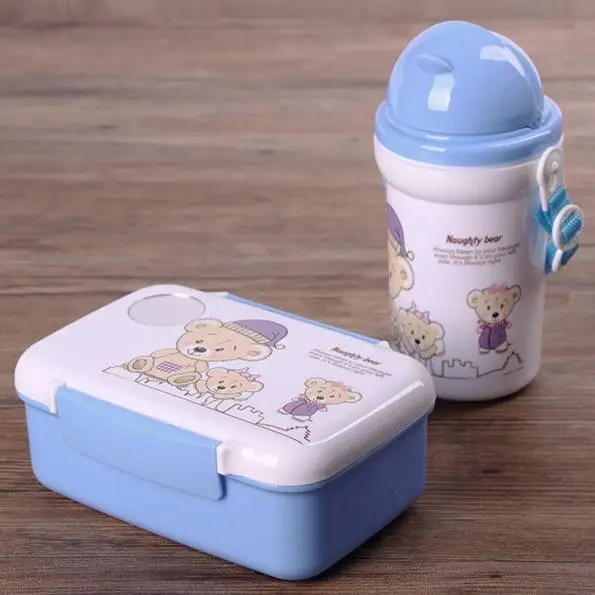 New Children's Cartoon Lunch Box with 500ml Straw Water Bottle 1