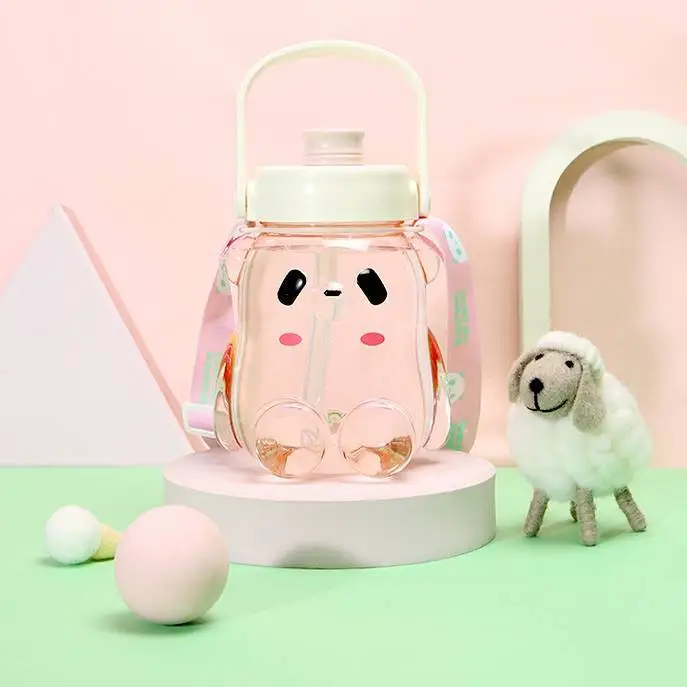Three Colors Available, Cute Panda Shaped Transparent Water Bottle 1
