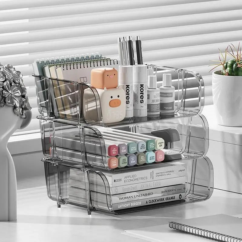 Transparent Desktop Storage Box, Office Desk Stationery File Rack 1