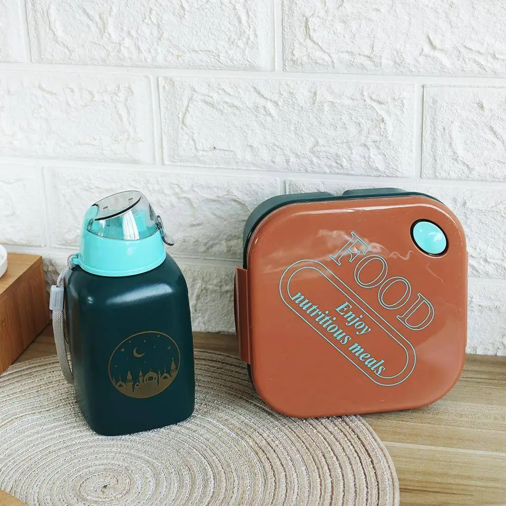 Square 3-grid Lunch Box with 600ml Water Bottle Set 1
