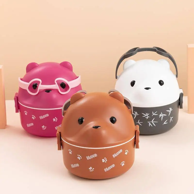 Glasses Bear Multi-Layer Portable Lunch Box, Cute Children's Lunch Box 1
